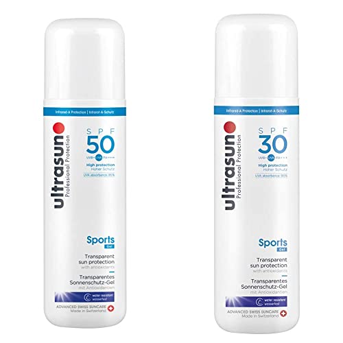 ultrasun Very High SPF 50 Sunscreen Sun Protection Sports Gel, 200 ml & Sports SPF 30 Transparent Sun Protection Gel, 200 ml