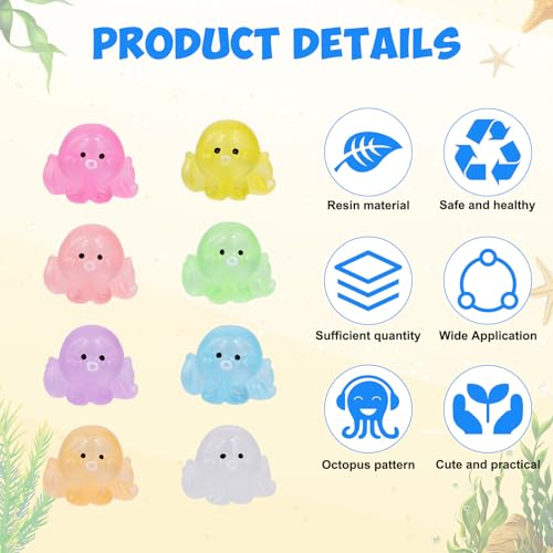 120pcs Luminous Mini Resin Octopus, Glow in The Dark Octopus Miniature Octopus Figurines Tiny Octopus Figures Small Resin Octopus for DIY Crafts Birthday Gift Dollhouse Decor (8 Colors) by NQEUEPN - Image 4