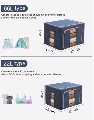 Folding Storage Box, Large-Capacity Steel-Frame Storage Box with Transparent Windows and Handles, Mobile Storage Artifact for Bedding, Clothes, Closet, Bedroom (2 pieces large)