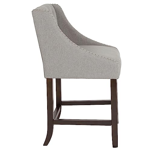 Flash Furniture Carmel Series 24" High Transitional Tufted Walnut Counter Height Stool With Accent Nail Trim In Light Gray Fabric #TOP7