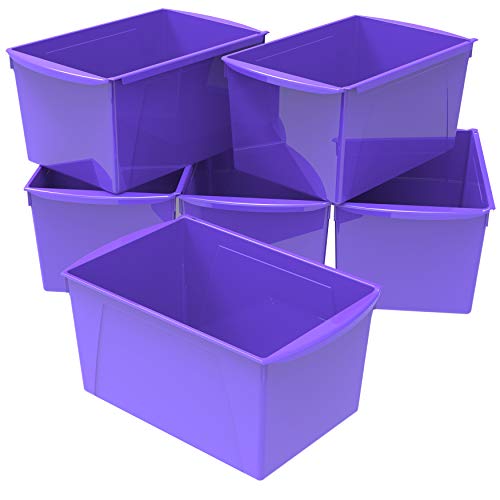 Storex Extra-Large Book Bin, Interlocking Plastic Organizer for Home, Office and Classroom, Purple, 6-Pack (71136U06C) by Storex - Used condition - US$19.12