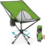 TCEK Swivel Portable Chair - Small Compact Collapsible Folding Chairs for Adults, Setup in 8 Seconds, Lightweight Outdoor Backpack Chair for Camping, Travel, Hiking, Beach, Support 300 LBS
