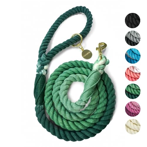 DJANGO Cotton Rope Dog Leash 5ft â€“ Handcrafted Dog Leash and Green Braided Leash for Small, Medium, Large Dogs â€“ Durable 5 Foot Training Lead with Gold Hardware and Whipped Ends â€“ Forest Green Ombre