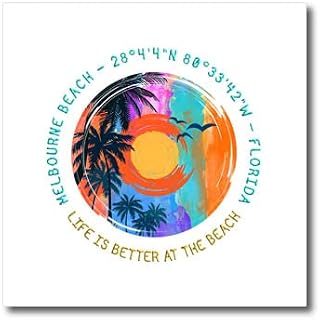6x6 Iron on Heat Transfer for White Material - Melbourne Beach, Florida. Life is Better at The Beach Memory Gift Alexis Design - American Beaches Florida