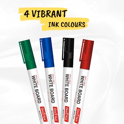 Image of Soni Officemate Whiteboard Markers | Pack of 10 (Mix)| Black, Blue, Red & Green | 4.43 mm Bullet Tip | Non-Toxic | Smooth Writing | Easy Wipe