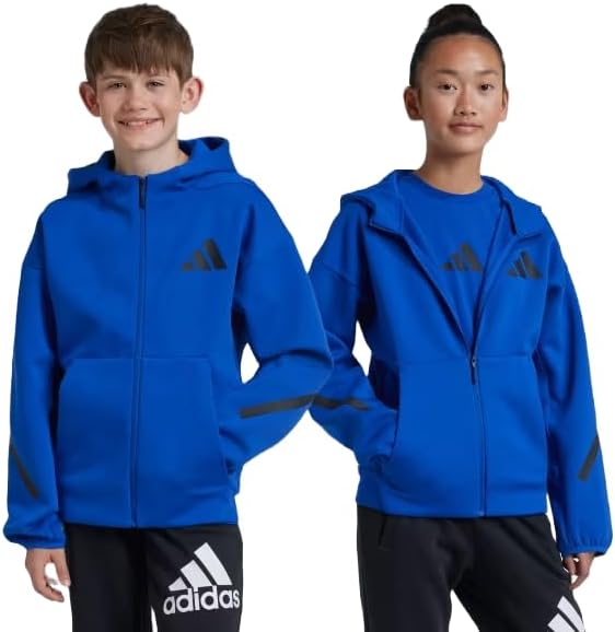 adidas Z.N.E. FULL-ZIP HOODED TRACK JACKET BIG KIDS, TEAM ROYAL BLUE/BLACK, XL (BIG KIDS)