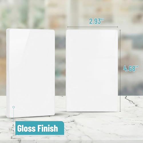 Bates- 1-Gang Screwless Blank Wall Plate Cover, Standard Size, 4.68\" x 2.93\", 2 Pack, White, Glossy, Child Safe Blank Device Outlet Cover, Polycarbonate Thermoplastic, Heat & Impact Resistant - Thumbnail 2