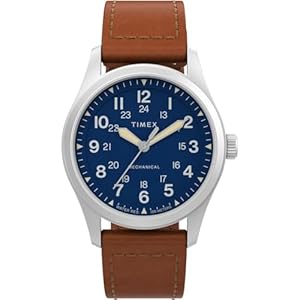 Timex Men’s Analogue Mechanical Hand Wind Watch with Leder Strap TW2V00700, Brown, Strap