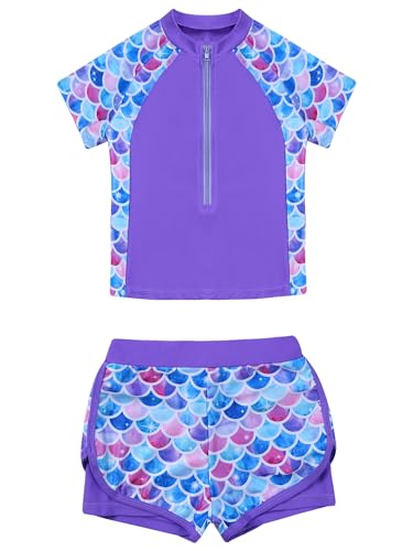 Moily Little/Big Girls Floral Rash Guard Tankini Set Zipper Swim Shirt Top with Shorts Sun Protection Swimsuit