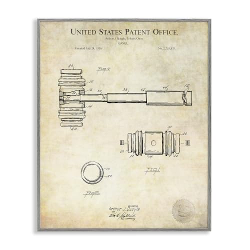 Vintage Gavel Patent Blueprint Diagram, 11 x 14 Inch Framed Giclée Print