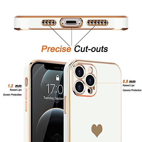 Teageo For Iphone 12 Pro Max Case For Women Girl Cute Love-Heart Luxury Bling Plating Soft Back Cover Raised Camera Protection Bumper Silicone Shockproof Phone Case For Iphone 12 Pro Max, White #TOP2