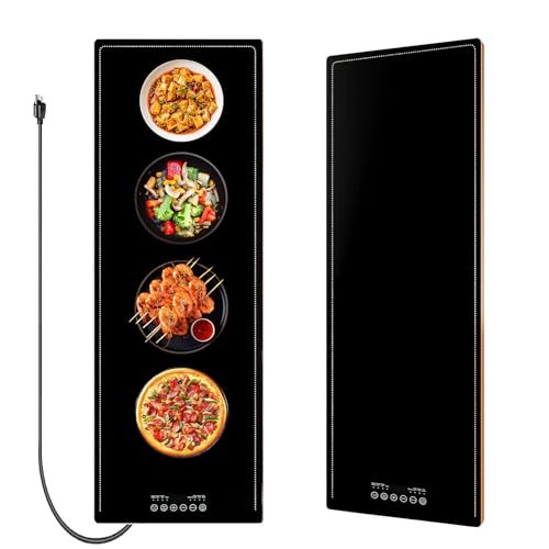 Warming Mat for Food Extra Large, Electric Warming Trays for Buffets Party Food, Temperature Control Food Warming Mats for Countertop, Tempered Glass Surface Heating Pad for Food Warming, Black