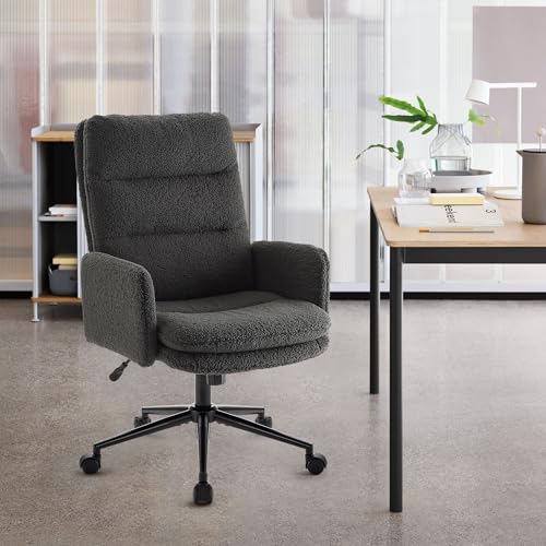 Image of IWMH Swivel Office Desk Chair, High-Back Armchair with Wheels, Height Adjustable Home Office Chair with Armrests,Upholstered Computer Task Chair, Leisure Armchair Cashmere (Dark Grey) | Dressing table chair with armrest, ergonomic swivel chair, height-adjustable office, living room