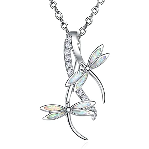 PRAYMOS Dragonfly Necklace 925 Sterling Silver Dreamy Dragon fly Opal Necklace Dragonfly Jewelry Gifts for Women Cover