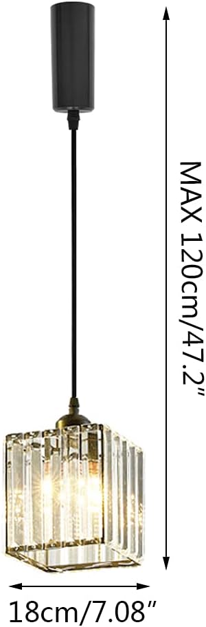Adjustable Wire Length H Track Lighting 3.9 Ft Cord E26 Base Crystal Square Pendant Hanging Light Fixture Modern for Kitchen Loft Aisle Bar Bedroom Lamp Bulb and Track Not Included
