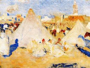 Peinture à l'huile Encampment Near a Moroccan Village poésie d'Orient