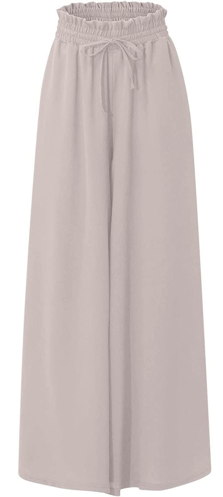 ASKSA Pantalon Femme Été Elastique Taille Haute Décontracté Léger Fluide Elegant Unie Pantalons Cordon avec Poches