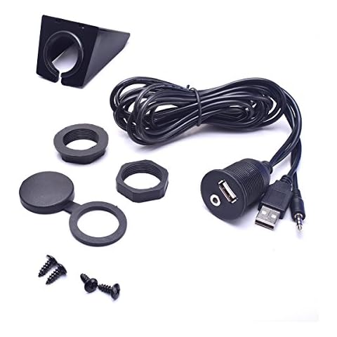 BGoodVision Auto USB & 3.5mm Aux Extension Cable Dashboard Flush Mount Kit 1/8 AUX for Car Radio Stereo Android Wince GPS Head Unit DVD CD Media Player 6.5 Feet Cover