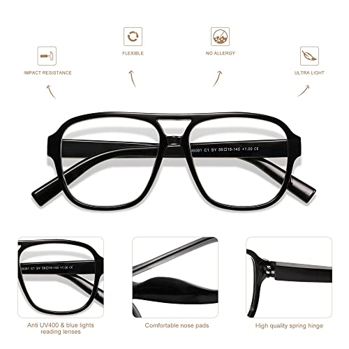 Amomoma 3 Pack Oversized Aviator Spring Hinge Reading Glasses For Women Men,Retro Blue Light Computer Reader Frame Am6081C1+C2+C3 1.5X #TOP4
