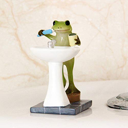Tfro & Cile Frog Garden Statue Decor Miniature Animal Figurine Outdoor Fairy Brushing Teeth Sculpture For Bathroom - 3.3 Inch Height #TOP1