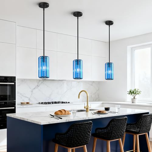 Image of Modern Crystal Pendant Light Mini Dark Blue Chandeliers Adjustable Pendant Lights Fixture for Kitchen Island Dinning Room Corridor Bedroom(Dark Blue 2-Pack