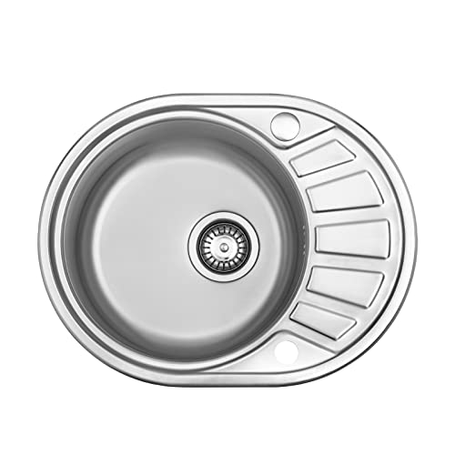JASSFERRY Évier de cuisine rond en acier inoxydable 1 bac avec égouttoir réversible 580 x 450 mm