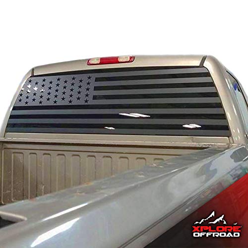 Xplore Offroad - American Flag Window Decal For Pickup Trucks, Suvs, Cars Universal Vinyl Graphic (Black Die Cut) #TOP2
