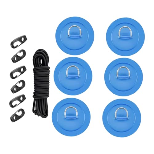 Fahoujs D Rings Patches Juego de cuerda elástica PVC Construcción de acero inoxidable para botes inflables Kayaks Montaje seguro de cuerda de acero inoxidable D almohadilla de anillos