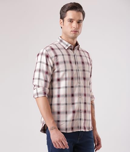 Image of TURMS Men's Casual Checks Shirts, Odor Control, Moisture Wicking, Button Down Collar, Cool Tech Cotton Fabric, Tailored Fit, Full Sleeve