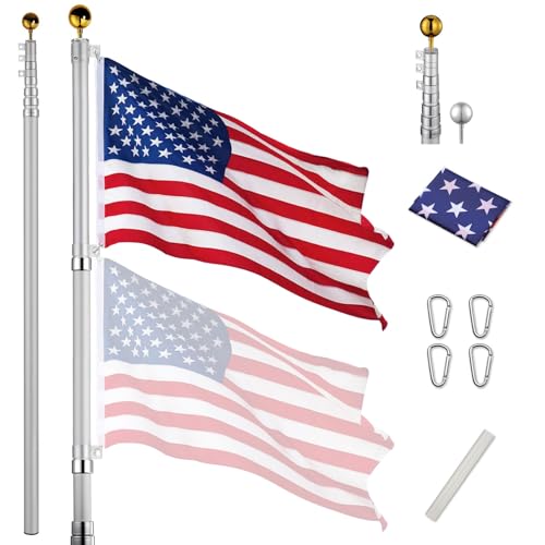 HeyJiaYu 30Ft Telescopic Flag Pole Kit 16 Gauge Extra Thick Aluminum Flagpole Set Fly 2 Flags with 3