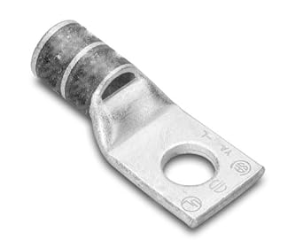 Burndy YA28 One Hole Hylug Code Conductor Long Barrel Uninsulated Copper Compression Terminal, 4/0 AWG Conductor, 1/2" Stud Hole Size, 1.02" Tongue Width, 3.23" Length, Purple