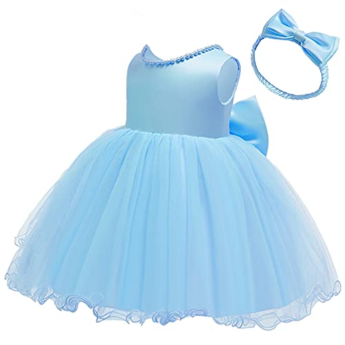 Girls' Neckline Sewing Beads Tulle Flower Dress For Toddler And Baby Girl (Light Blue,100) 2-3T #TOP1