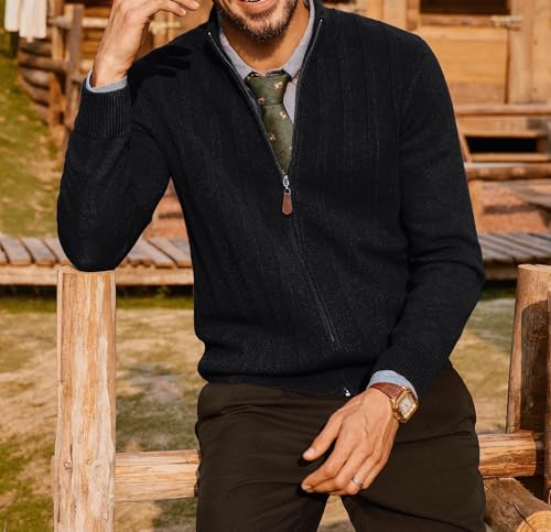 ZAFUL Men's Cardigan Sweater Full Zip Up Cardigans Ribbed Knit Stand Collar Sweaters3