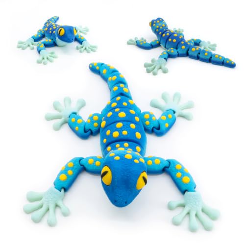 Articulated Spotted Gecko – Exotic Blue & Golden Yellow 3D Printed Flexible Figure, Exotic Reptile Collectible, Wildlife Display Decor, Nature Inspired Shelf Accent, Handmade Gift for Gecko Collectors