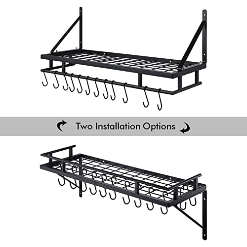 Kes 30-Inch Kitchen Pan Pot Rack Wall Mounted Hanging Storage Organizer Wall Shelf With Hooks Matte Black, Kur215S75A-Bk #TOP7