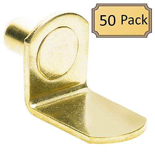 1/4" Bracket Style Cabinet Shelf Support Pegs - Polished Brass - 50 Pack #TOP1