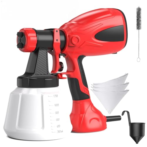 Farbsprühsystem, 650W HVLP Elektrische Spritzpistole, 1200ML Behälter,4 Düsen&3 Sprühmuster,Farbspritzpistole mit Reinigungsbürste&Viskositätsbecher, Sprühgerät Farbe für Wand,Möbel,Türen, Zäune&DIY