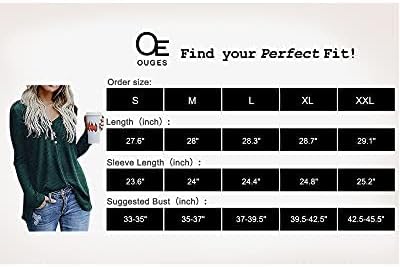 OUGES Women's Long Sleeve Button Loose Casual Blouses Tunic Tops