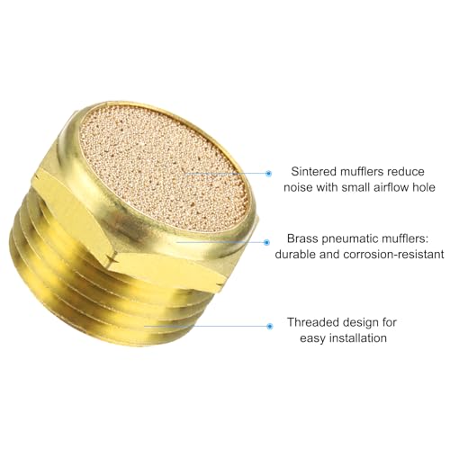 PATIKIL Brass Pneumatischer Auspuffschalldämpfer G 1/2, 10er Pack Sinterbronze Luftkompressor Schalldämpfer Passend für Flachluftmagnetventil Schalldämpfer für, Golden