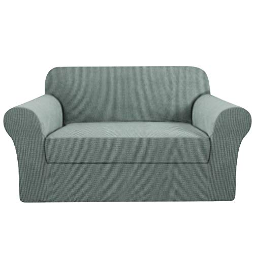 H.VERSAILTEX 2 Pieces Loveseat Slipcovers Love Seat Cover Furniture Cover/Protector Fit Lovesat Width Up to 70 Inch, Stay in Place Suit for T Cushion/Box Cushion (Loveseat, Sage)