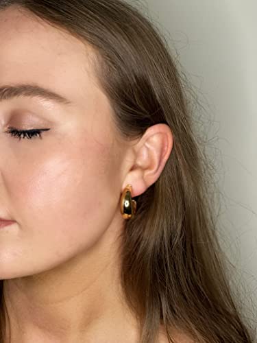 Gold Hoop Clip On Earrings - Stylish Minimalist Adjustable Comfortable Huggie Screw Back No Piercing Fake Chunky Clip On Earrings For Women Teen Girls Unisex Kids #TOP4
