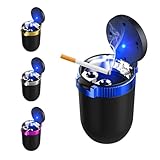 Wevdn Car Ashtray with Lid, Detachable Stainless Smokeless Auto Ashtray with LED Blue Light, Portable Mini Trash Can for Cup Holder, Universal Vehicle Interior Accessories (Blue)