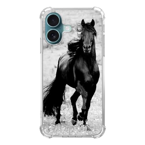 Mabluworqe Cute Cool Wild Horse Case Compatible with iPhone 16, Black Horse Case for iPhone 16, Cool TPU Bumper Phone Case Cover