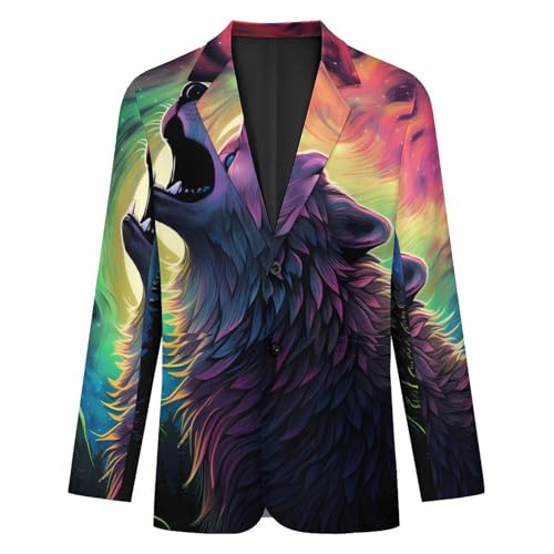 Northern Light Wolf Howling Mens Suit Jacket Lapel Blazers 2 Button Business Coat Tuxedo for Wedding Dinner4
