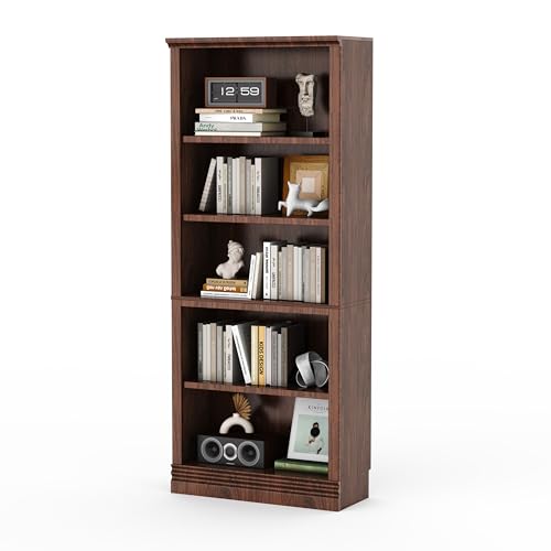Fllution 72 in Tall Bookcase, 31.3 in Wide Floor Standing Bookshelf, Open Storage 5-Shelf Bookshelves, Dark Cherry Large Indoor Furniture for Home Office School Library Living Room Bedroom