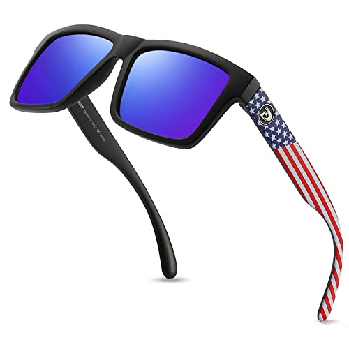 DUBERY Classic Square Polarized Sunglasses for Men/Women UV400 Protection Sun Glasses D805 Black/Dark Blue Mirror