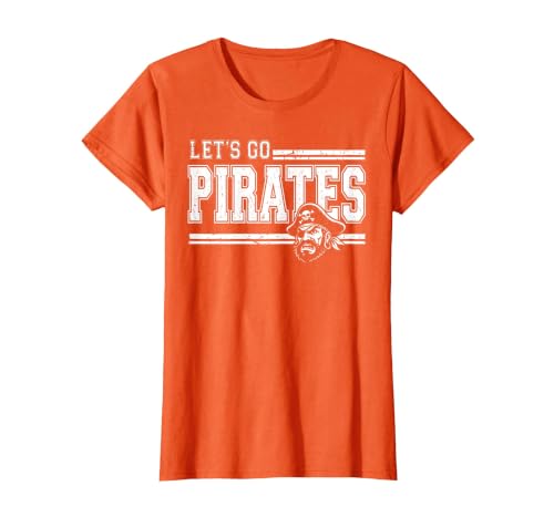 Pirates School Sports Fan Team Spirit Vintage T-Shirt, Women, Orange, Small