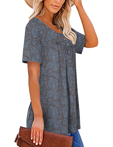 Mystry Zone Womens Henley V Neck Casual Blouse Button Down T Shirts Flare and Flowy Tops3