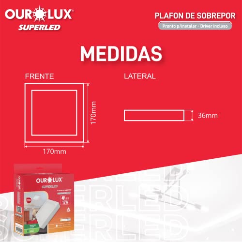 Plafon LED Sobrepor 12W Bivolt 6500K Quadrado Ourolux
