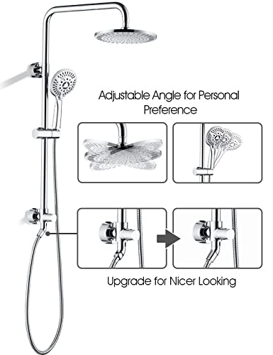 Bright Showers Rain Shower Heads System Including Rain Fall Shower Head And Handheld Shower Head With Height Adjustable Holder , Solid Brass Rail 60 Inch Long Stainless Steel Shower Hose, Chrome #TOP3